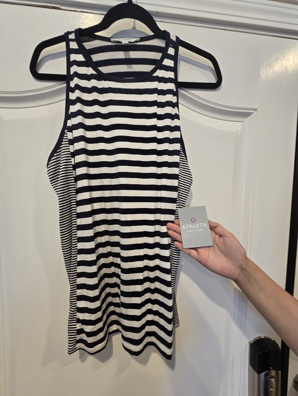 Athleta Navy And White Striped Tank, Size XL, NWT